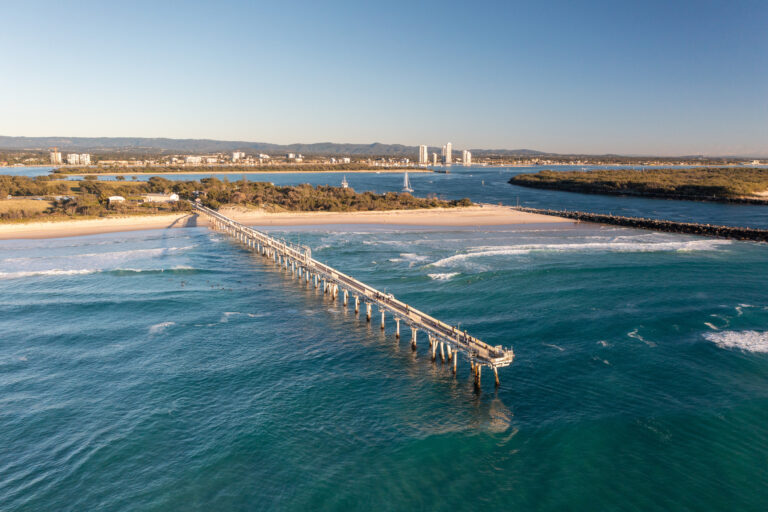 Aerial view of the Spit jetty on the Gold Coast